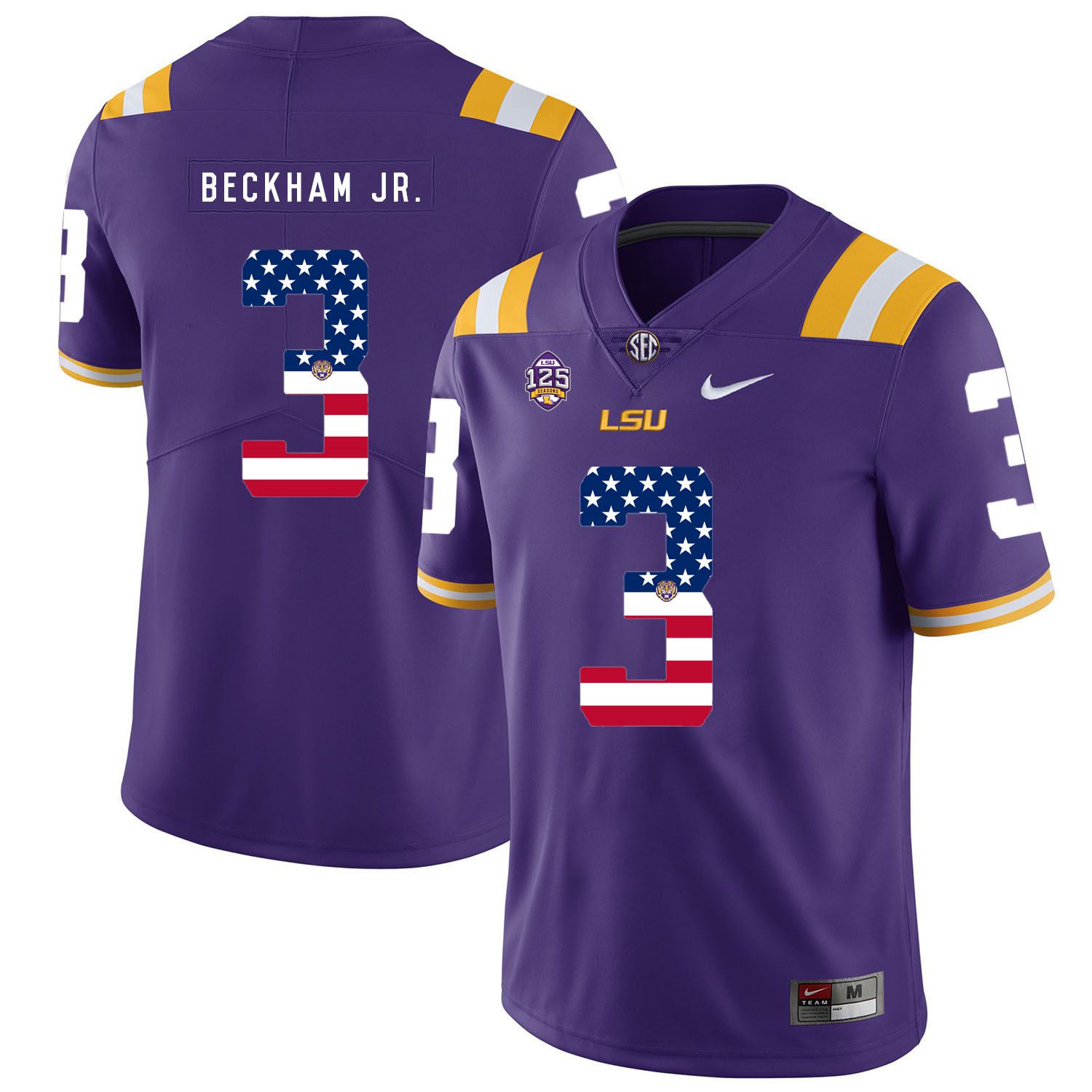 Men LSU Tigers #3 Beckham jr Purple Flag Customized NCAA Jerseys